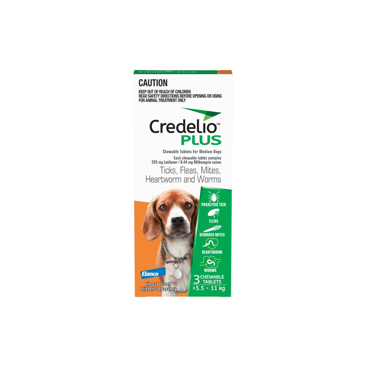 Credelio Plus Chews For Dogs 12.1-24lbs Orange – front of pack – front of pack