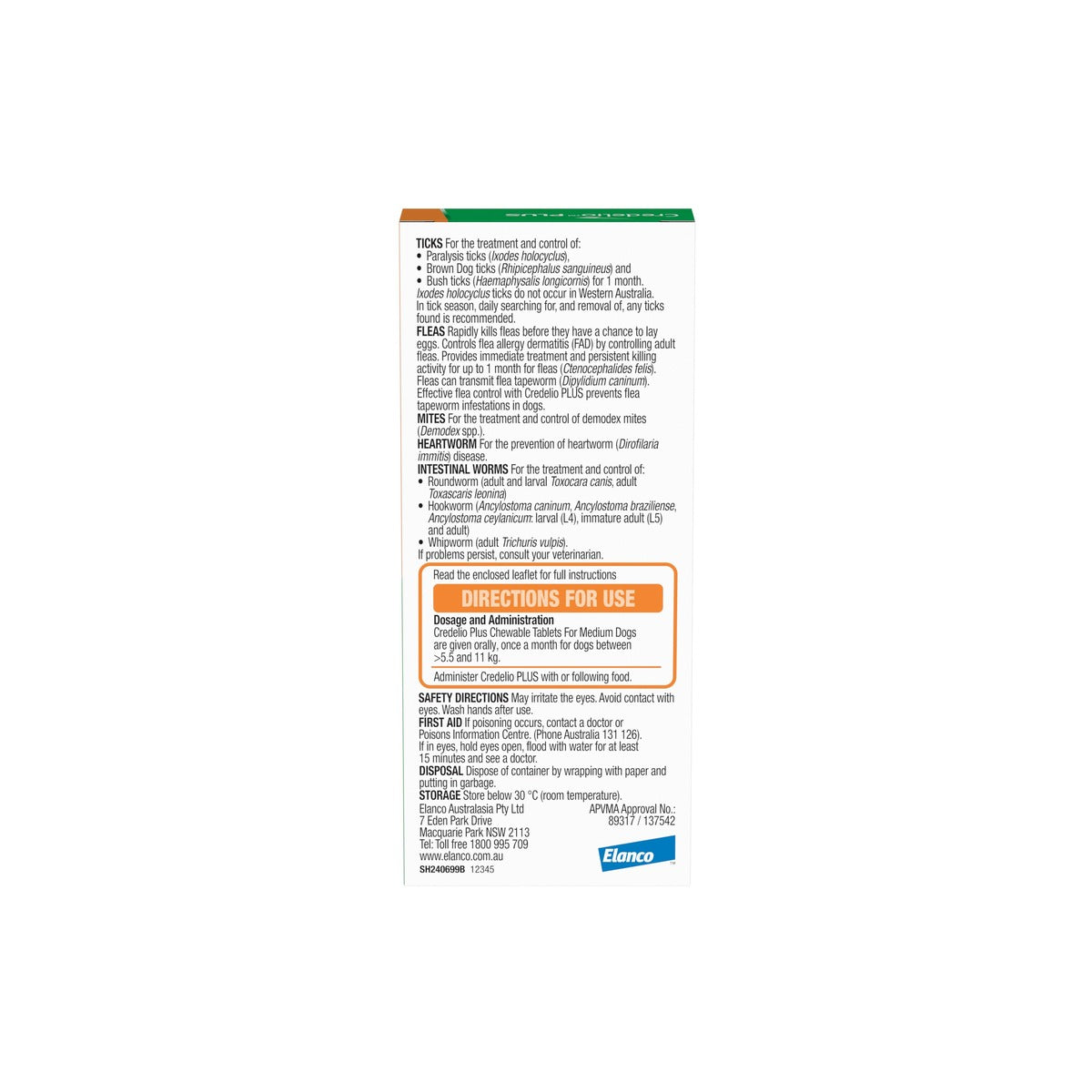 Credelio Plus Chews For Dogs 12.1-24lbs Orange – back of pack – back of pack
