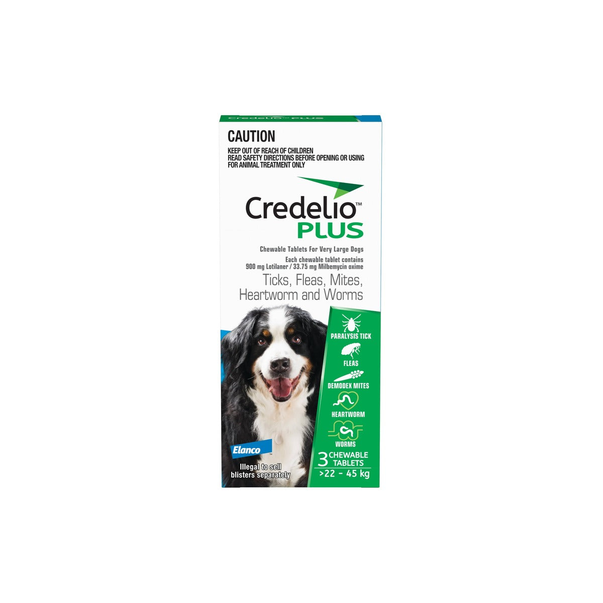 Credelio Plus Chews For Dogs 48.1-99lbs Blue – front of pack – front of pack