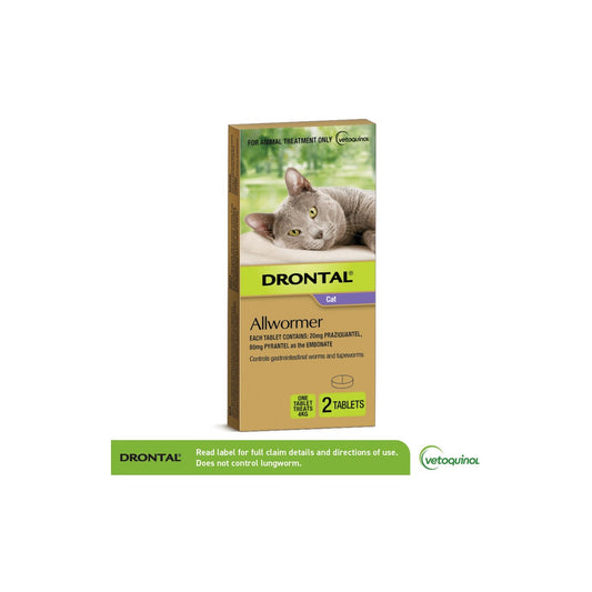 Drontal Allwormer For Cats Up to 8.8lbs 4kg 2 Tablets – front of pack – front of pack