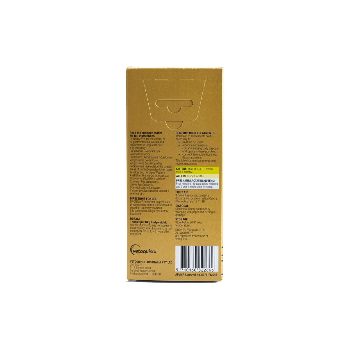 Drontal Allwormer for Large Cats Up to 13.2lbs 6kg – back of pack – back of pack