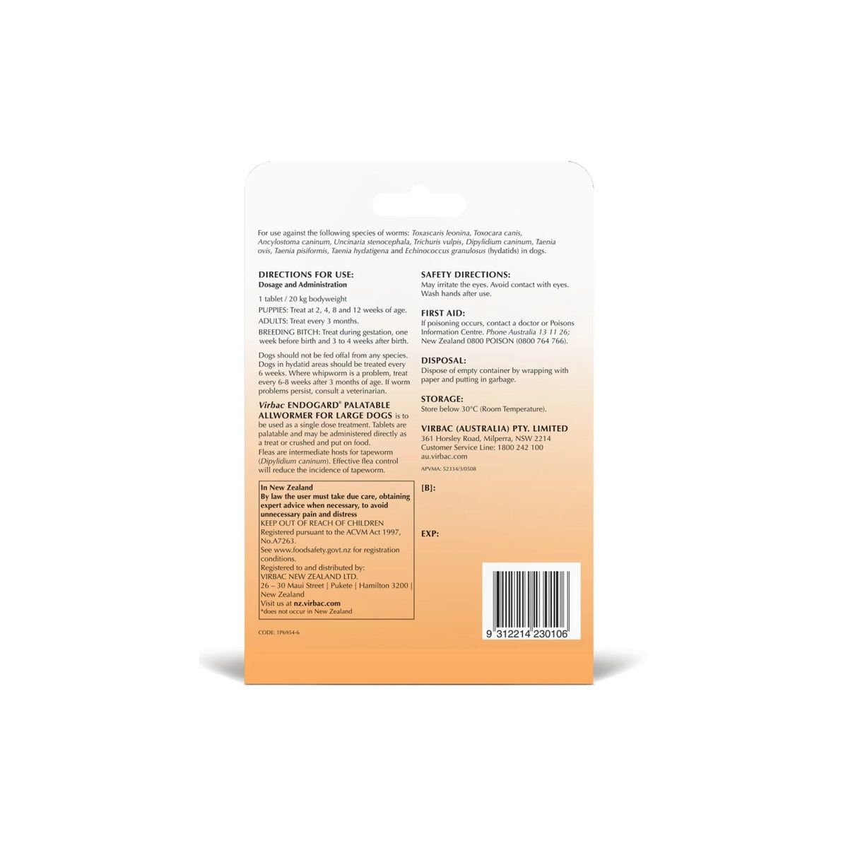 Endogard Large Dogs 20kg – back of pack – back of pack