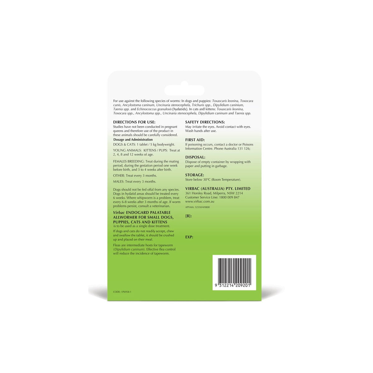 Endogard Small Dogs Cats 5kg – back of pack – back of pack