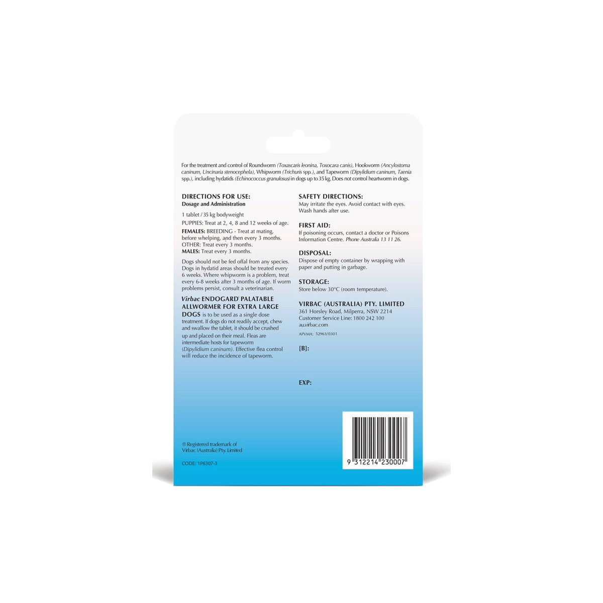 Endogard XL Dogs 35kg – back of pack – back of pack
