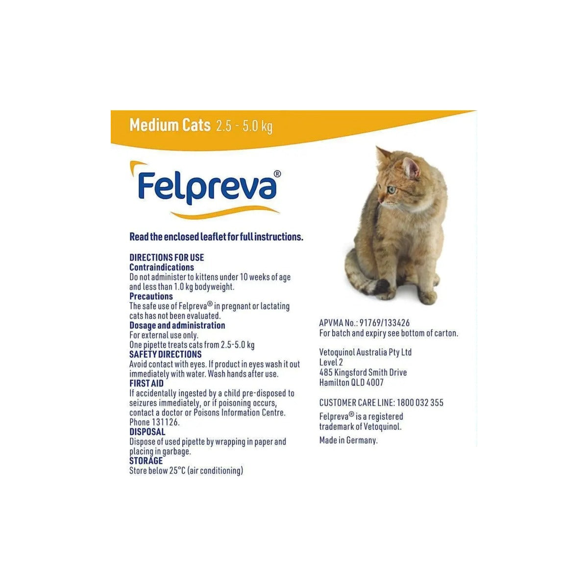 Felpreva Spot On For Cats Medium 5.5-11lbs Yellow – back of pack – back of pack