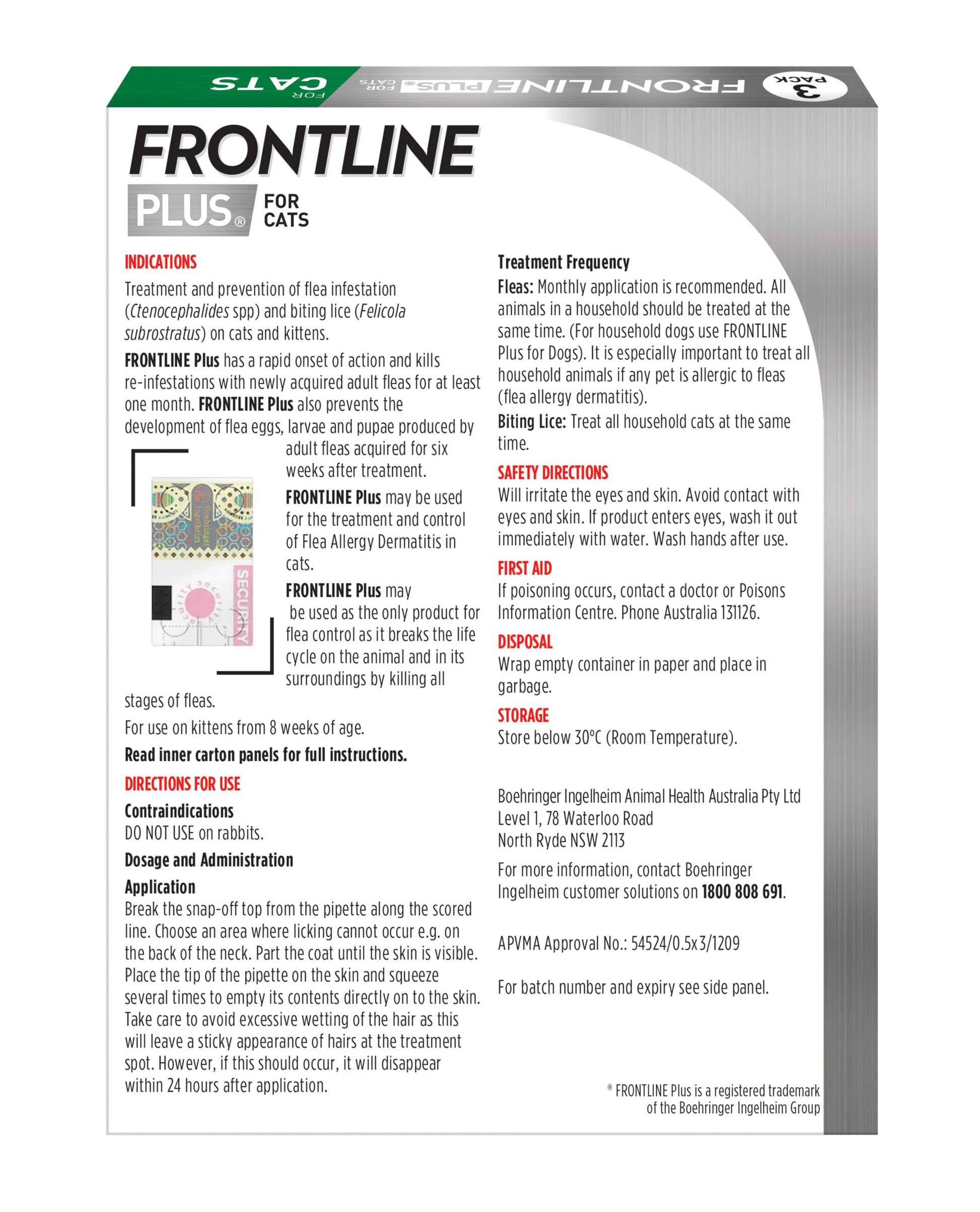 Frontline Plus cat flea and tick control, easy-to-apply topical solution
