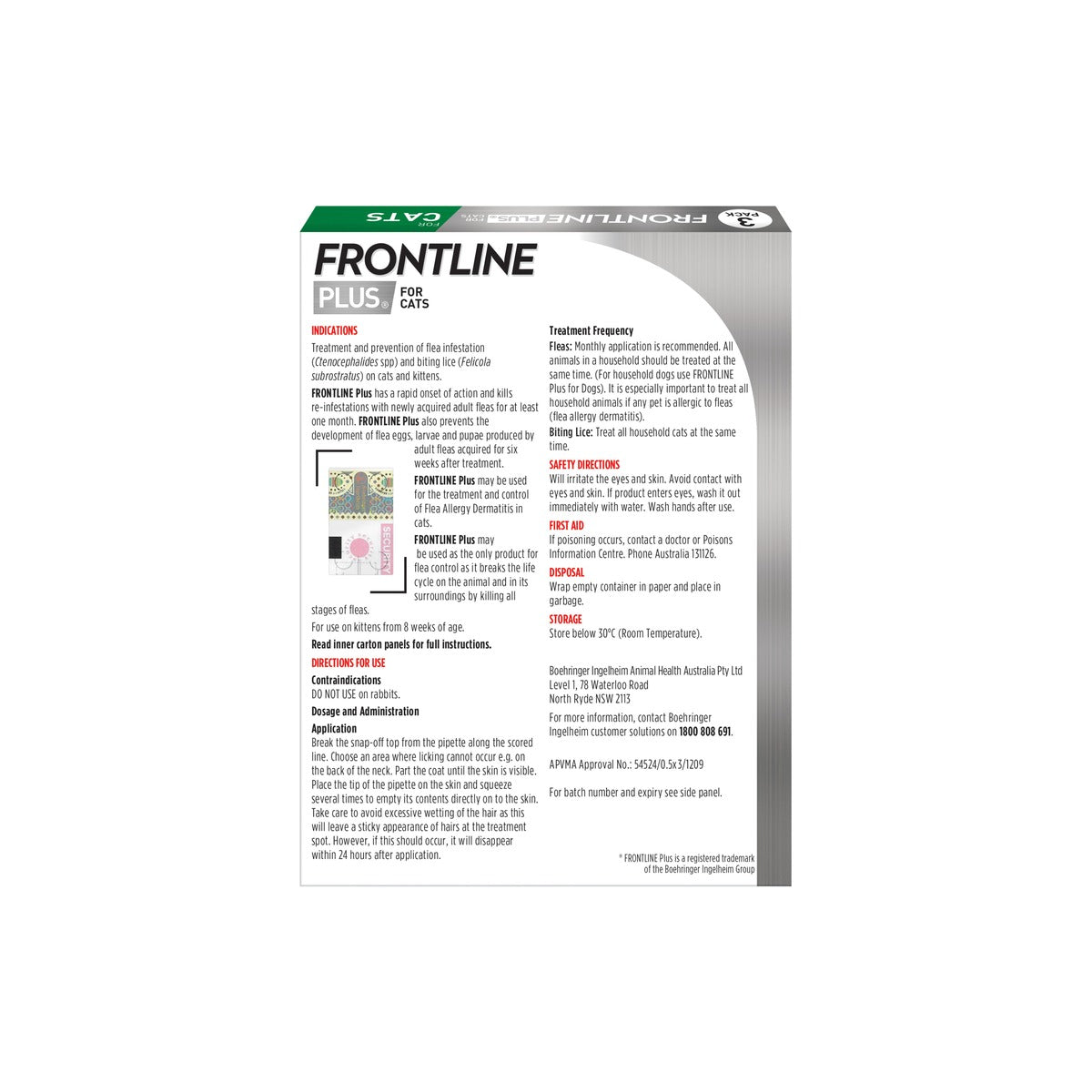 Frontline Plus for Cats – back of pack – back of pack