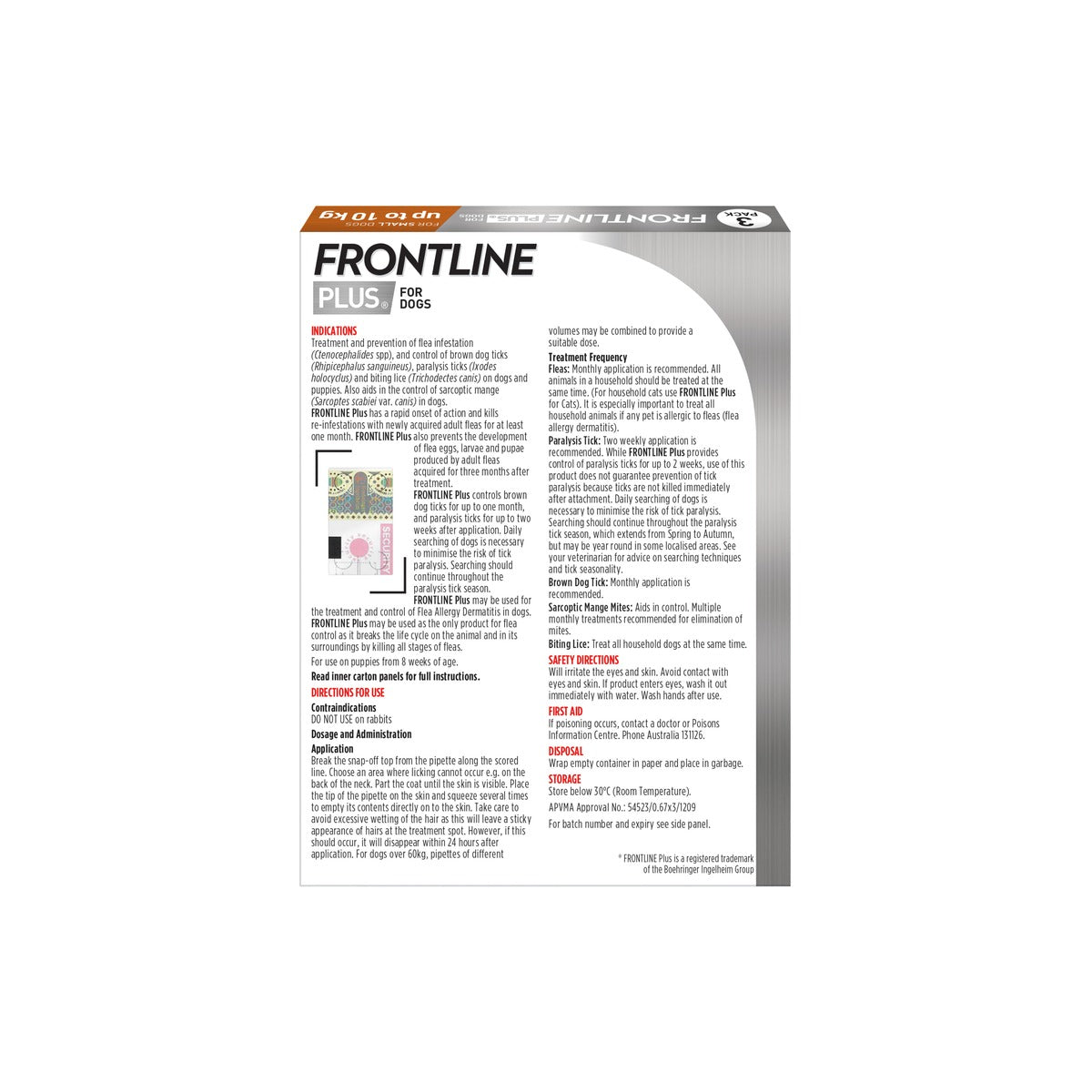 Frontline Plus for Small Dogs 5-22 lbs - Orange – back of pack – back of pack