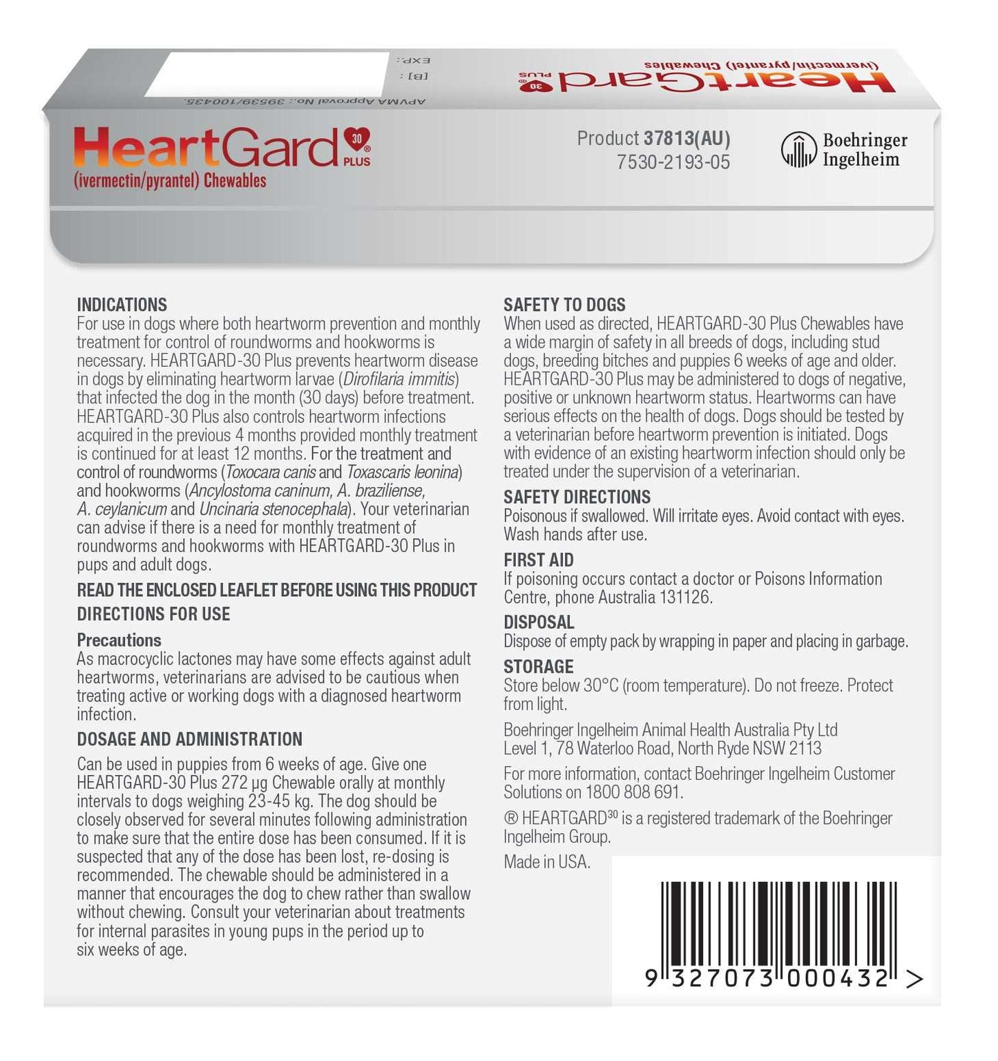 HeartGard Plus Brown for Large Dogs 51-100 lbs – back panel dosage and ingredients