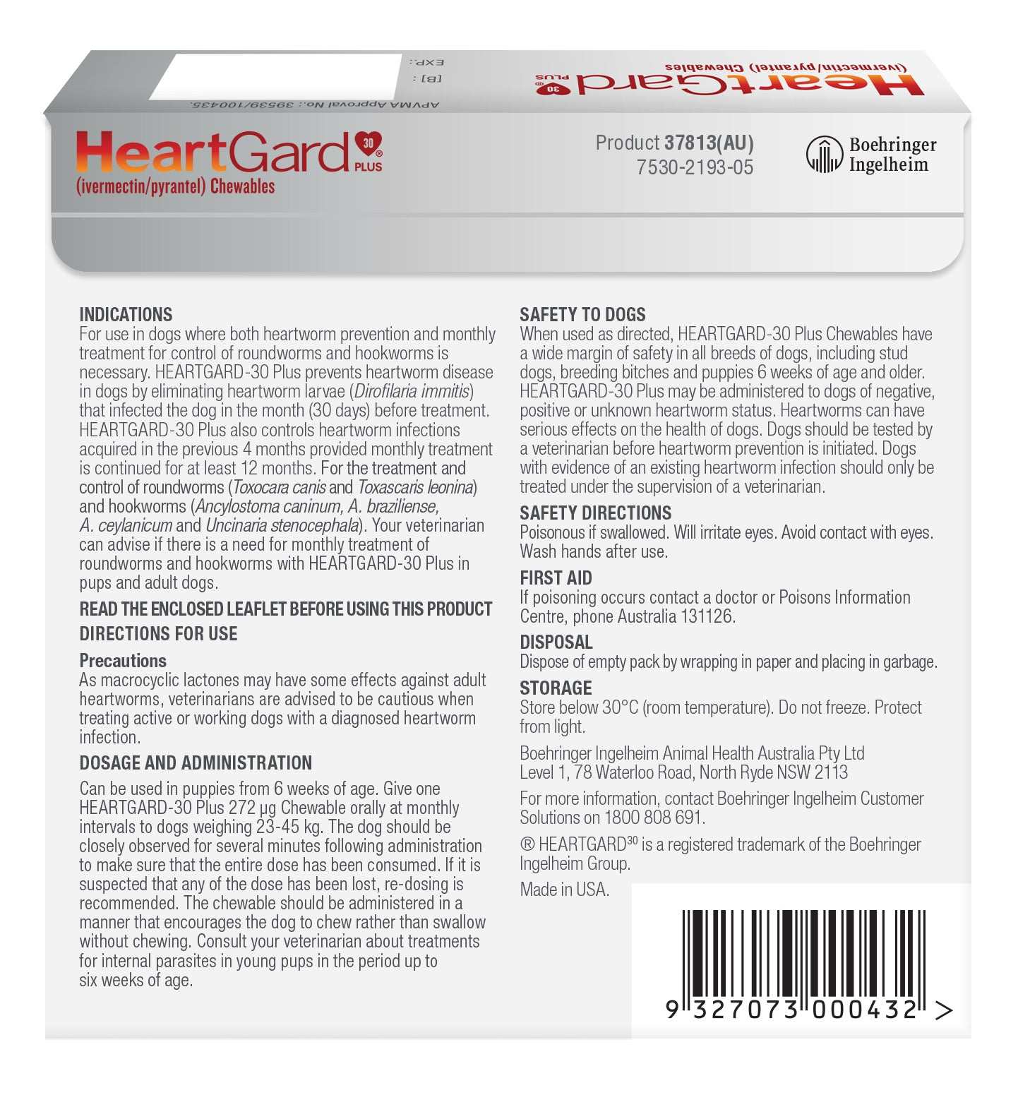 HeartGard Plus Brown for Large Dogs 51-100 lbs – back panel dosage and ingredients