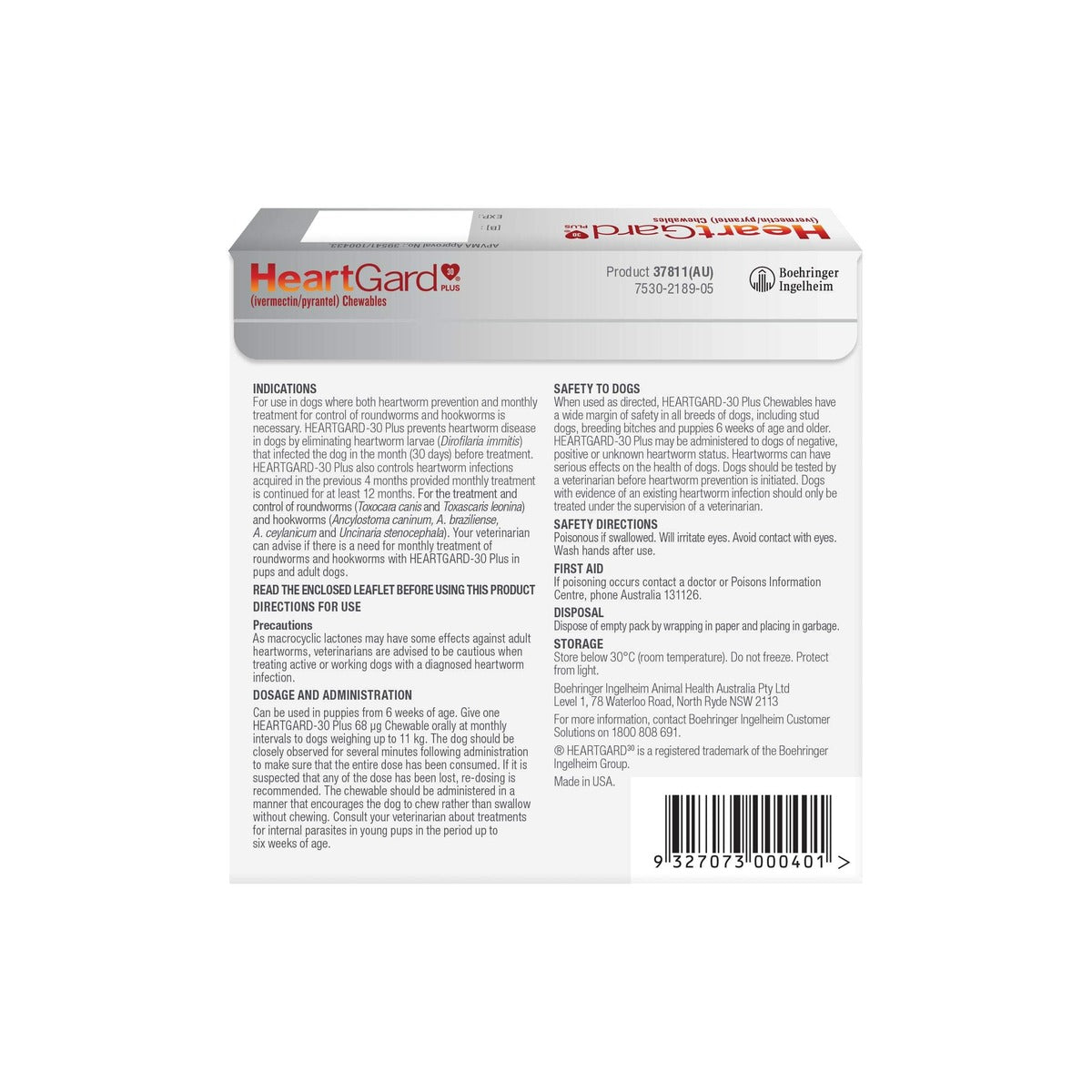 HeartGard Plus Chewables for Small Dogs up to 25 lbs 11 kg - Blue – back of pack – back of pack