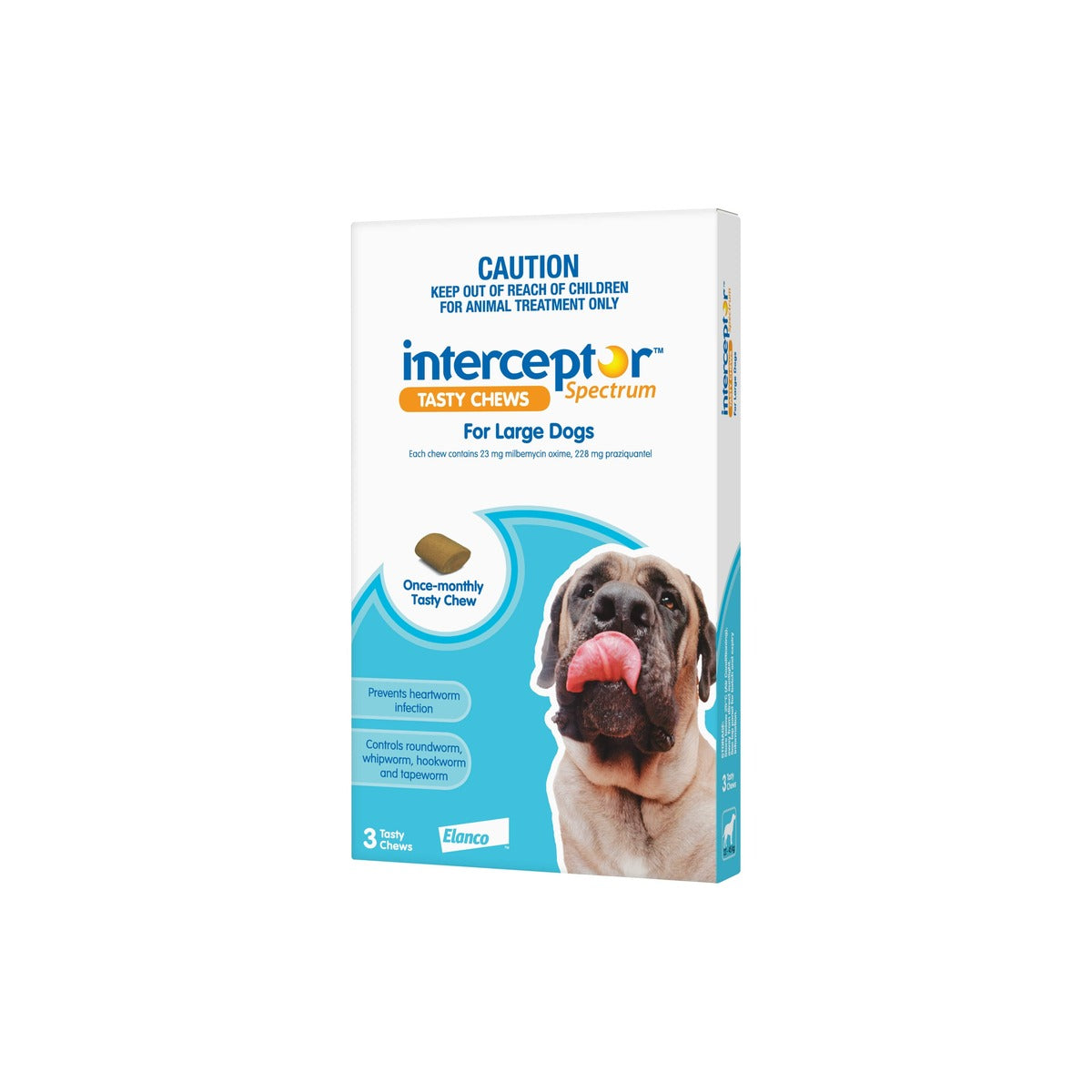 Interceptor Spectrum Chewables for Large Dogs 44-99 lbs 20-45 kg Blue – front of pack