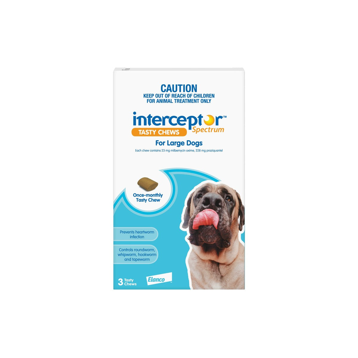 Interceptor Spectrum Chewables for Large Dogs 44-99 lbs 20-45 kg Blue – front of pack