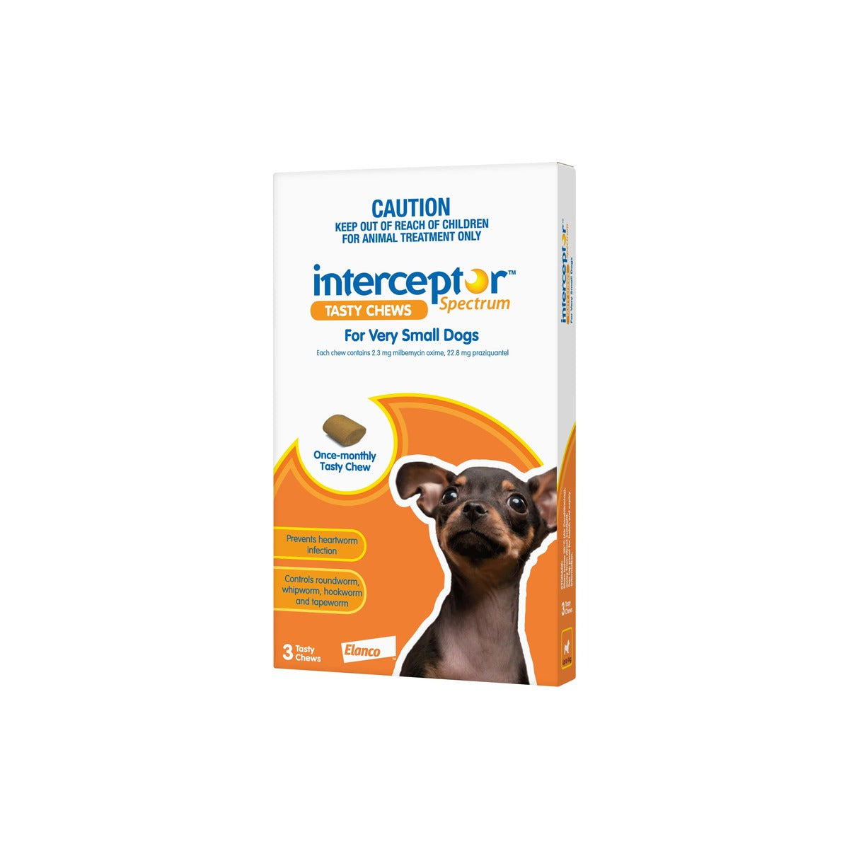Interceptor Spectrum Chewables for Very Small Dogs Up to 8.8 lbs Up to 4 kg Orange – front of pack
