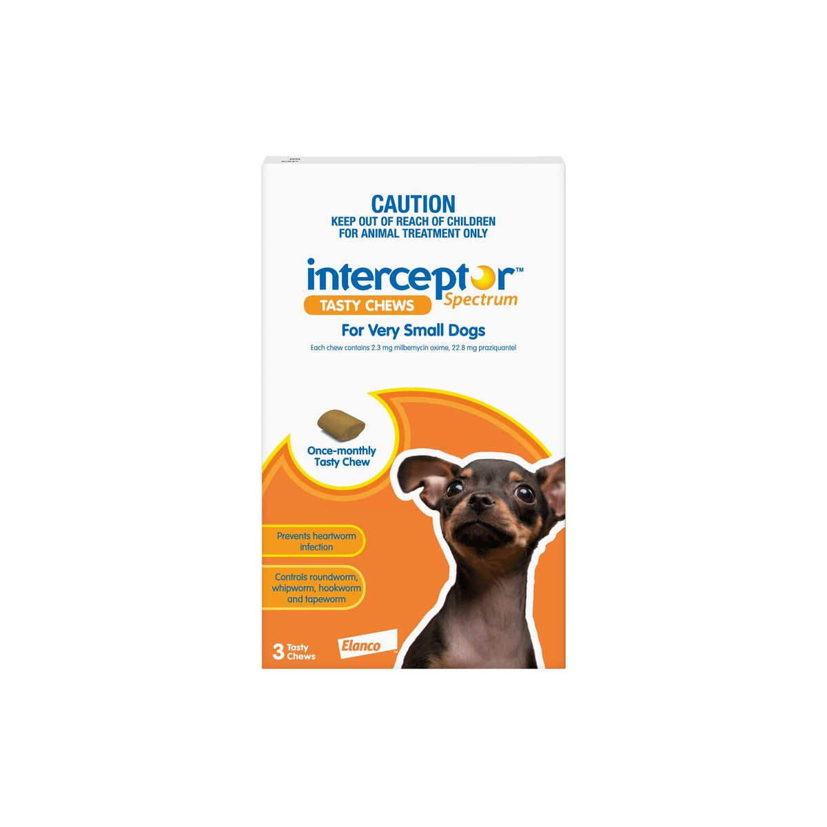 Interceptor Spectrum Chewables for Very Small Dogs Up to 8.8 lbs Up to 4 kg Orange – front of pack