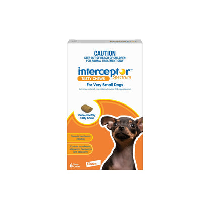 Interceptor Spectrum Chewables for Very Small Dogs Up to 8.8 lbs Up to 4 kg Orange – front of pack
