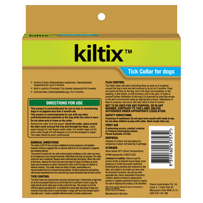 Kiltix dog collar box showing flea and tick protection details