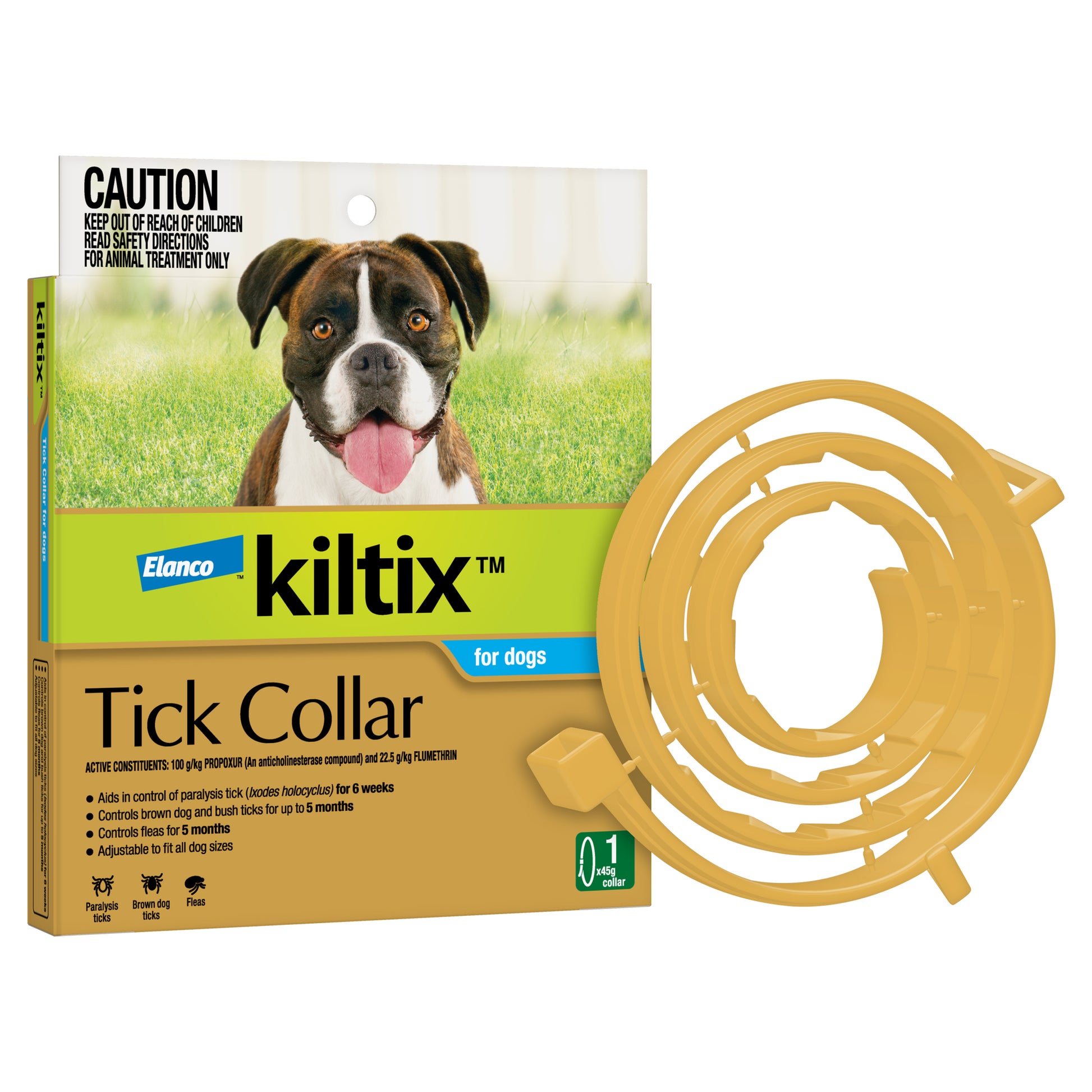 Kiltix collar for dogs, protective flea and tick control collar in packaging
