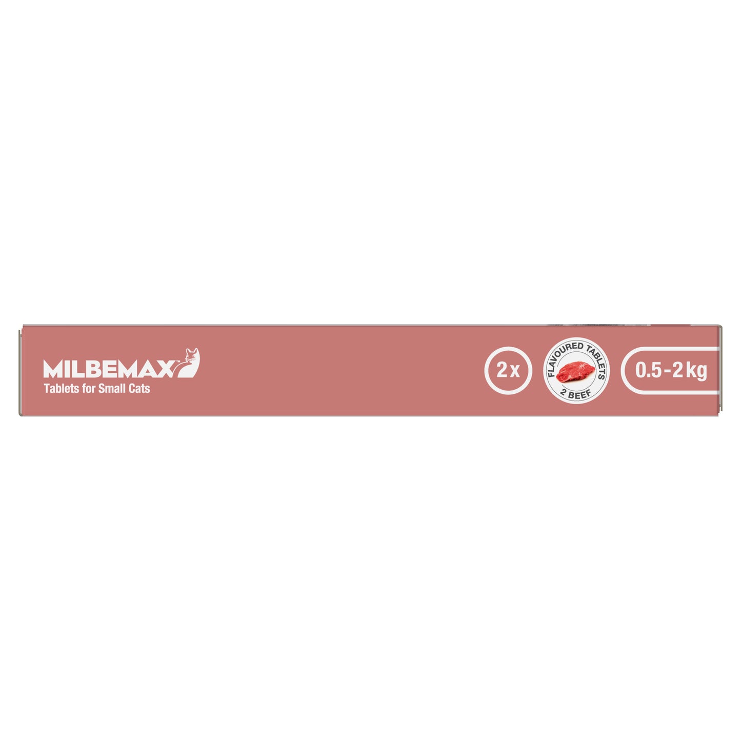 Milbemax Allwormer for Small Cats, 0.5-2kg, 2x beef-flavoured tablets in a pink box.