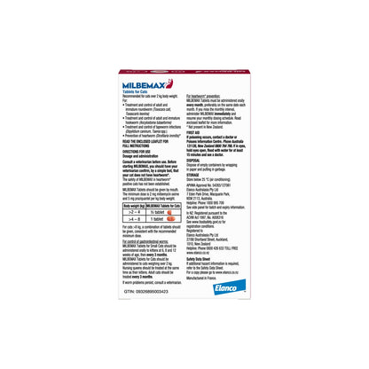 Milbemax Allwormer Cat Large 4.4 - 17.6lbs – back of pack – back of pack