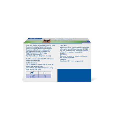 Milpro Broad Spectrum Allwormer For Large Dogs 11-55lbs – back of pack – back of pack