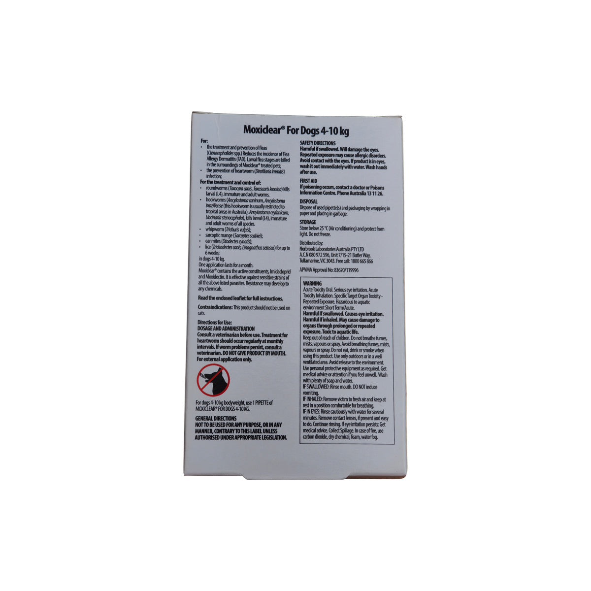 Moxiclear Spot On For Dogs 8.8-22lbs Yellow – back of pack