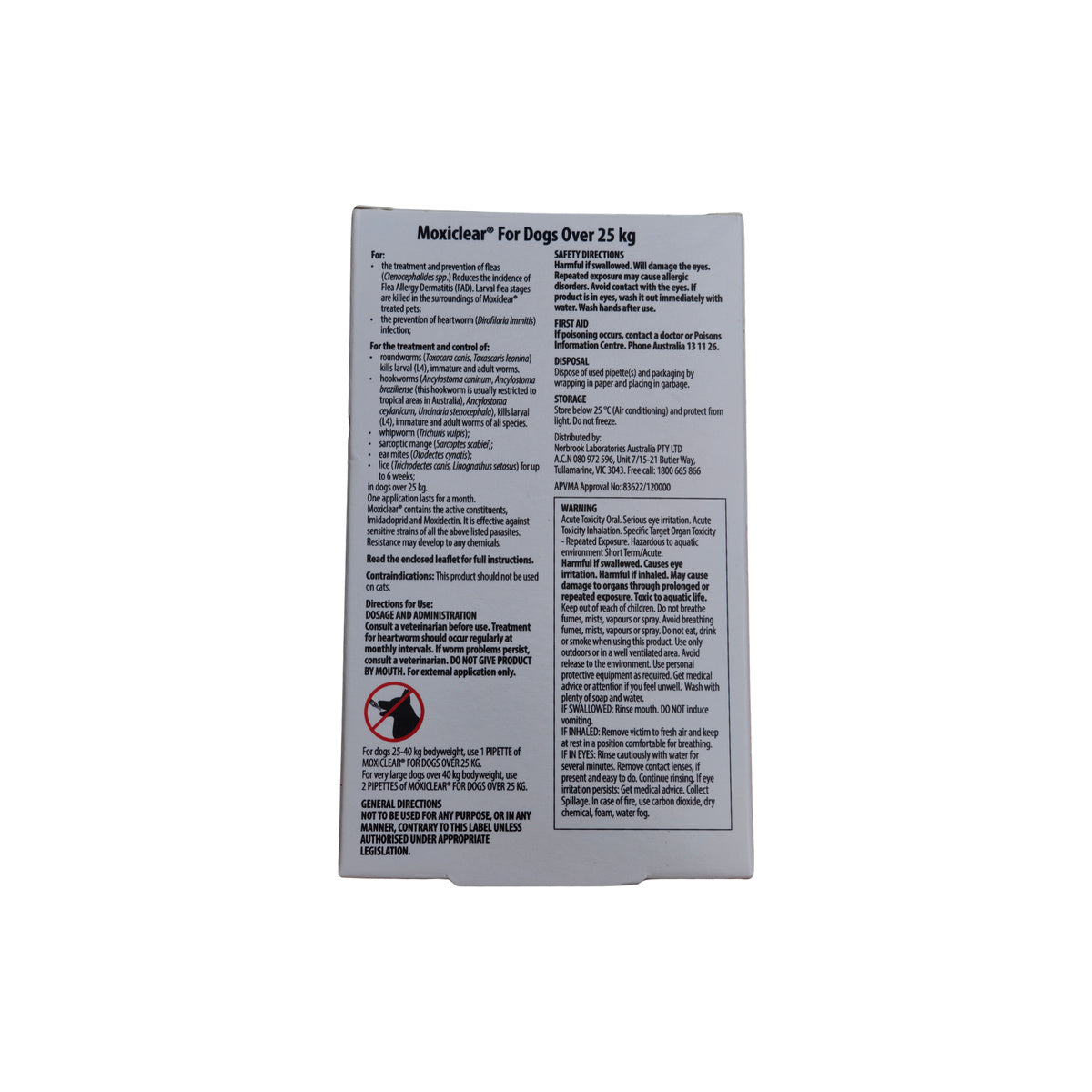Moxiclear Spot On For Dogs Over 55lbs Pink – back of pack