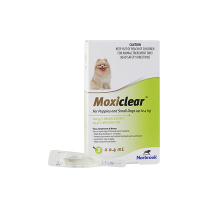 Moxiclear Spot On For Puppies Small Dogs Up To 8.8lbs Green – front of pack – front of pack