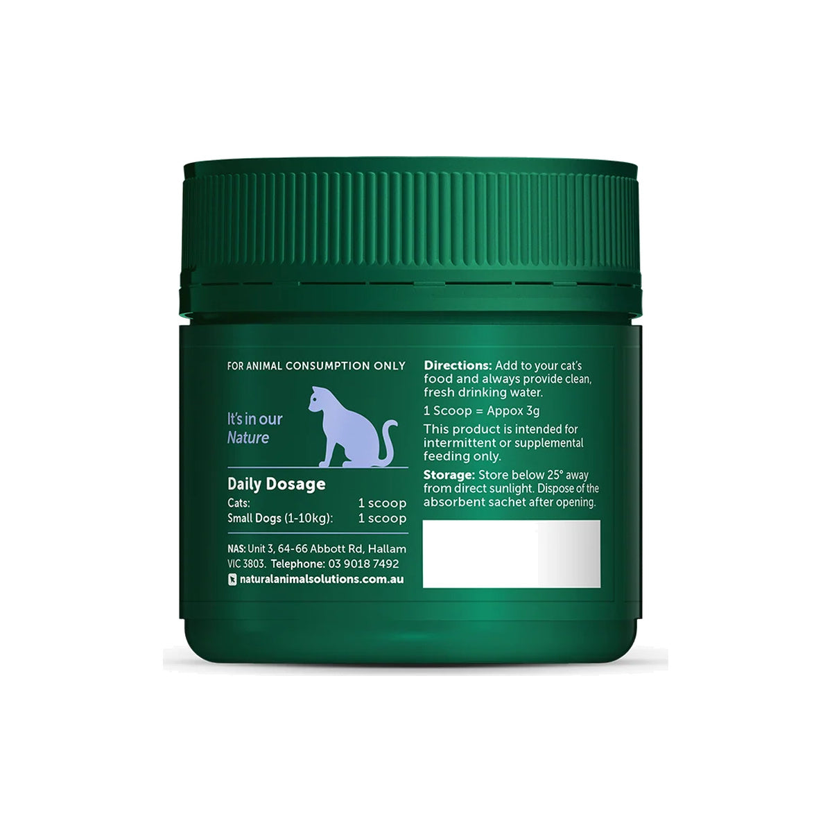 NAS Calm & Relax Powder for Cats – back of pack