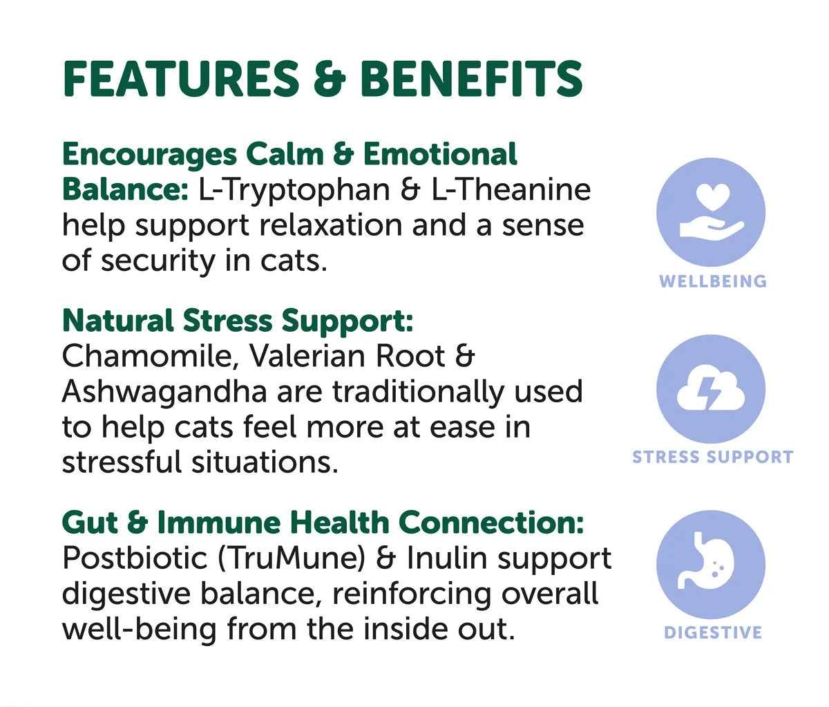 NAS Calm & Relax Powder for Cats – features and benefits infographic