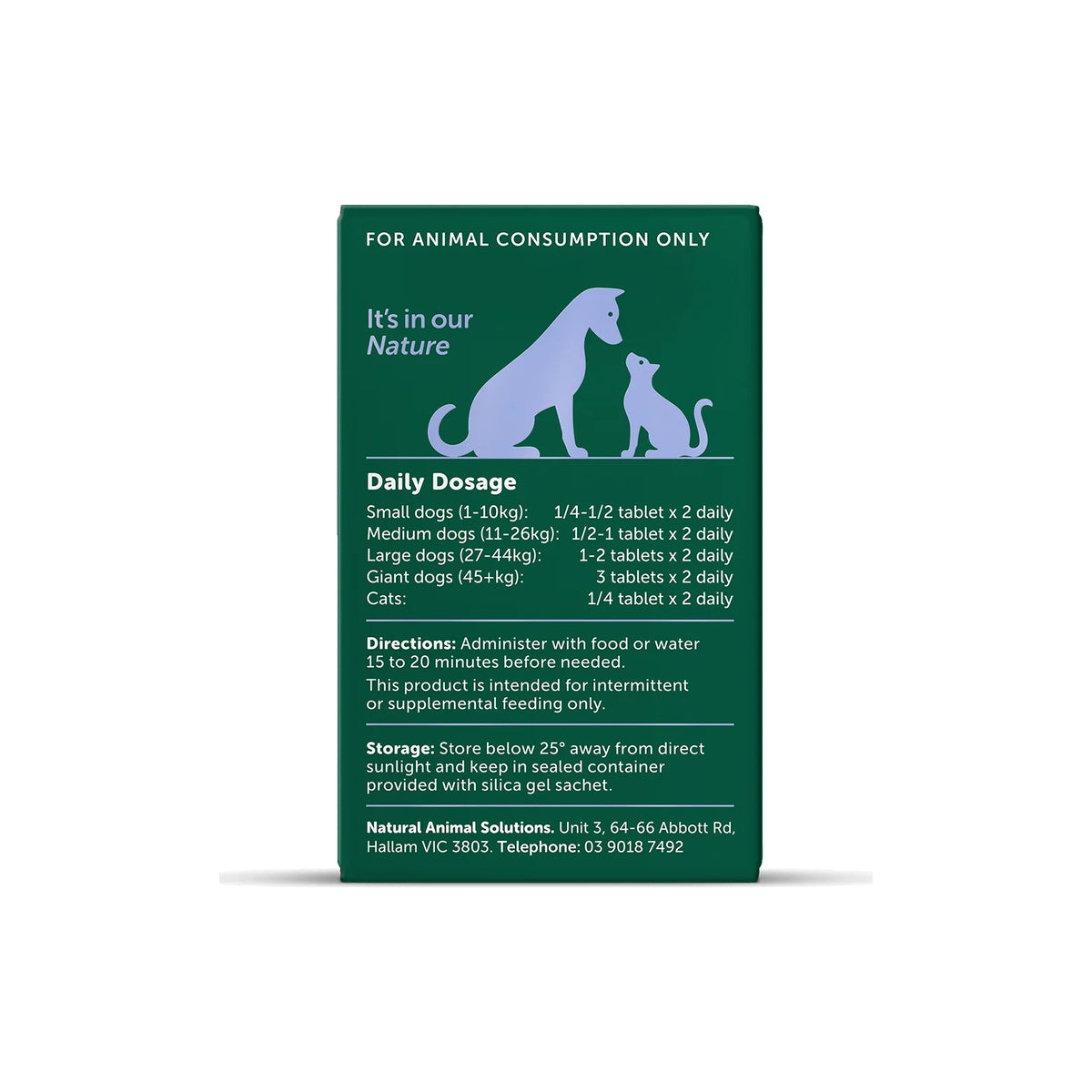 NAS Calm Tablets for Dogs & Cats – back of pack