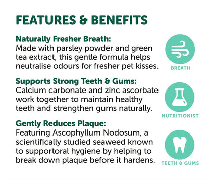 NAS Dental Powder for Dogs & Cats – features and benefits infographic