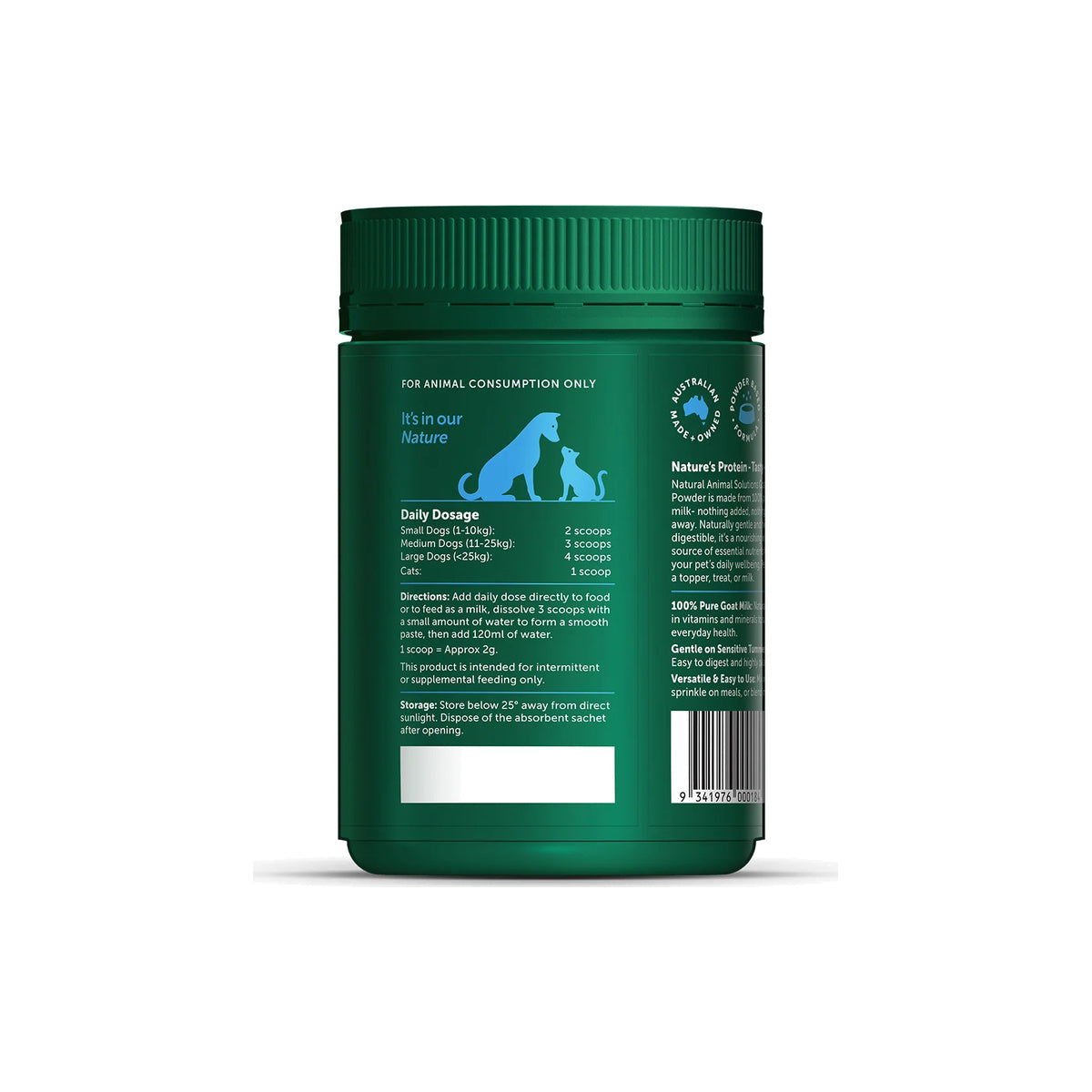 NAS Goat Milk Powder for Dogs & Cats – back of pack