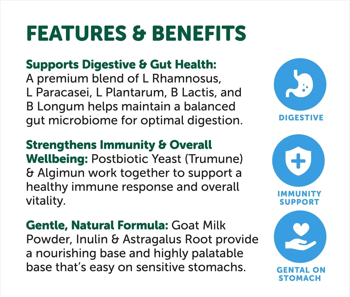 NAS Gut Balance Probiotic for Cats – features and benefits infographic