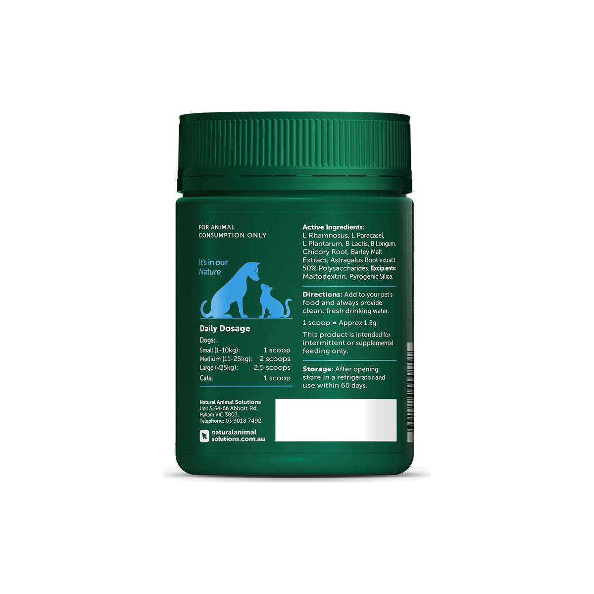 NAS Gut Balance Probiotic for Dogs – back of pack