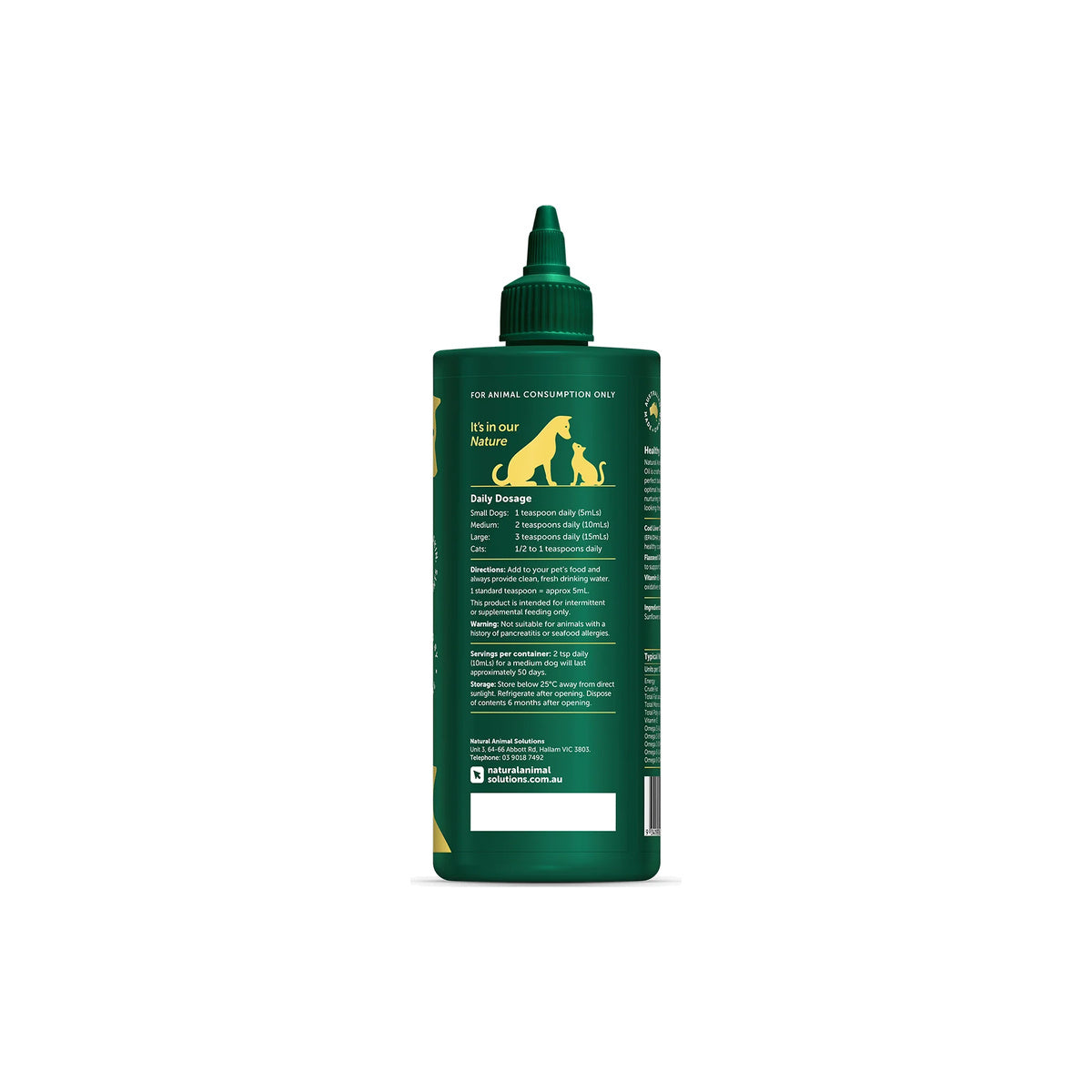 NAS Omega 3,6,9 Oil for Dogs & Cats – back of pack