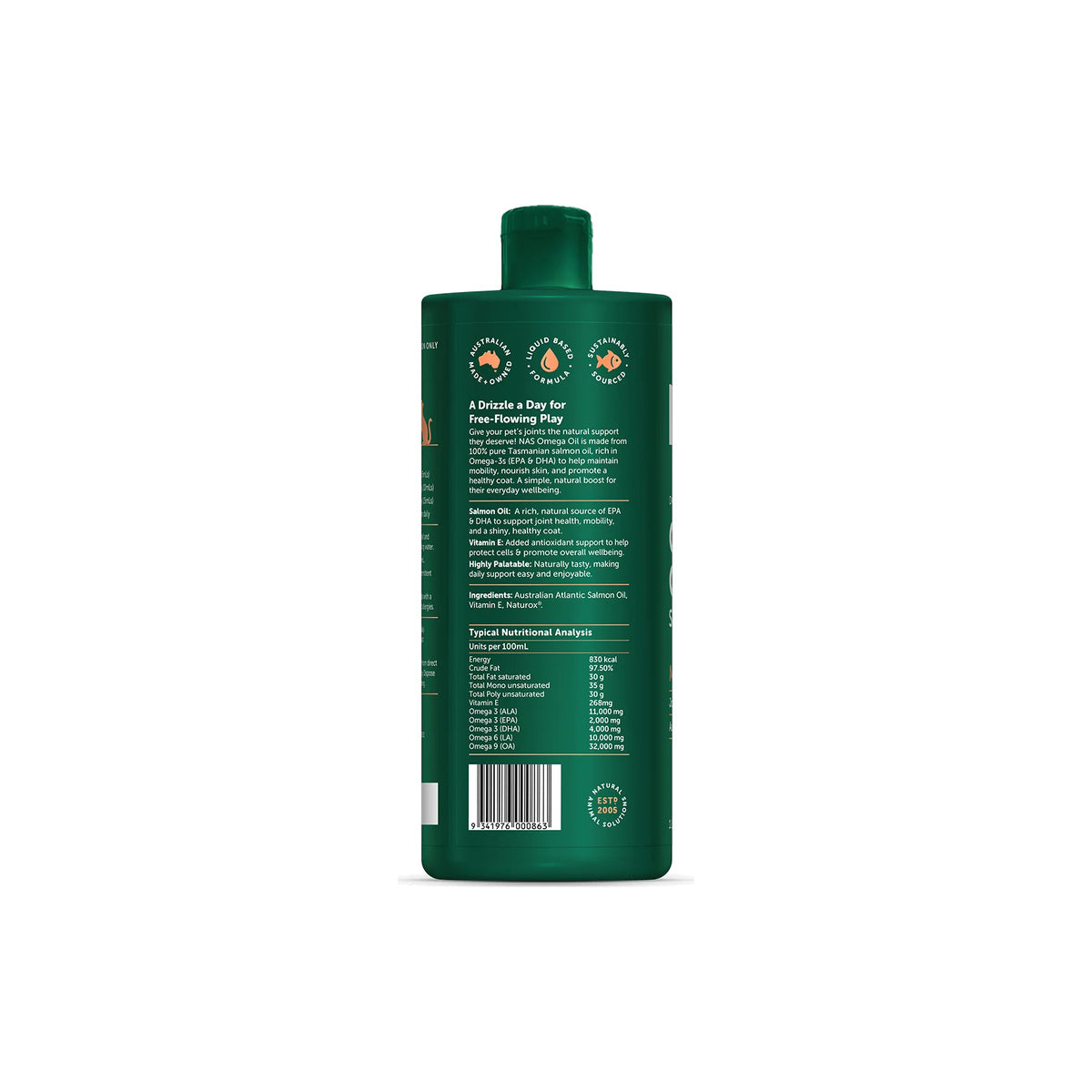 NAS Omega Oil for Dogs & Cats – Mobility Support – back of pack
