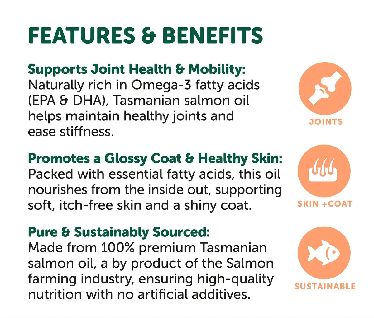 NAS Omega Oil for Dogs & Cats – Mobility Support – features and benefits infographic