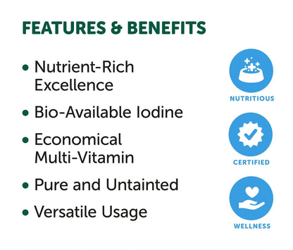 NAS Organic Dried Seaweed for Dogs & Cats – features and benefits infographic