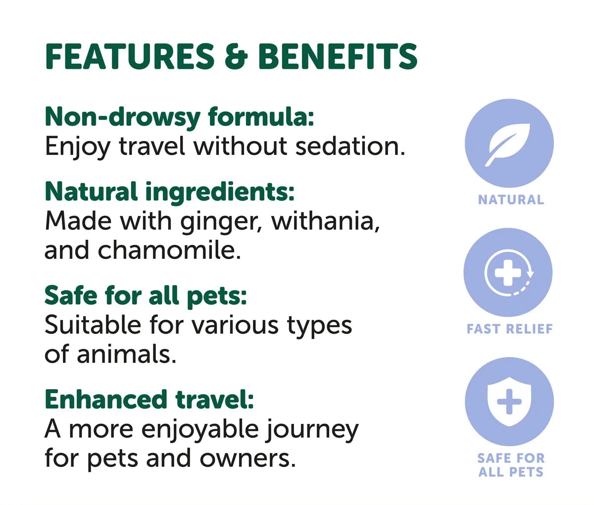 NAS TravelEze for Dogs & Cats – features and benefits infographic