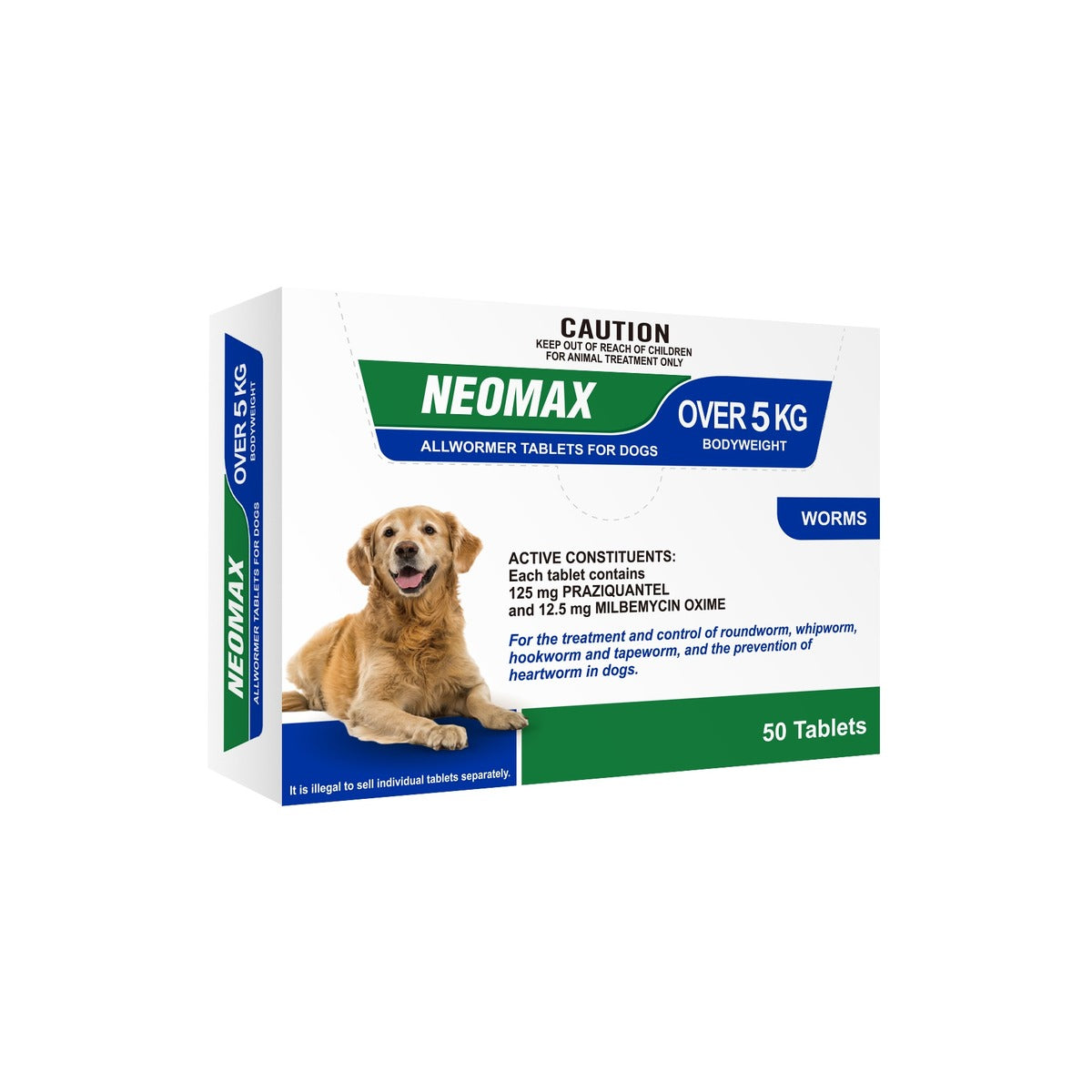 Neomax Tablets for Dogs Over 11 lbs Over 5 kg Blue 50 Tablets – front of pack – front of pack