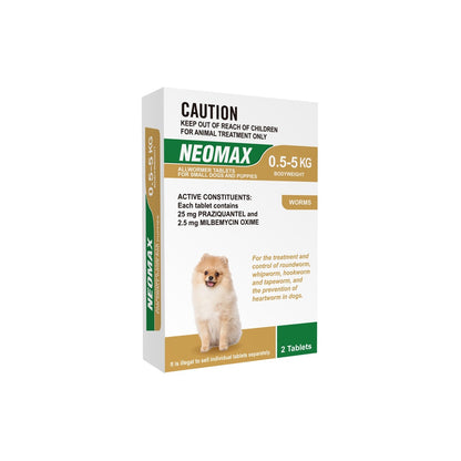 Neomax Tablets for Small Dogs Puppies 1.1-11 lbs 0.5-5 kg Brown – front of pack – front of pack