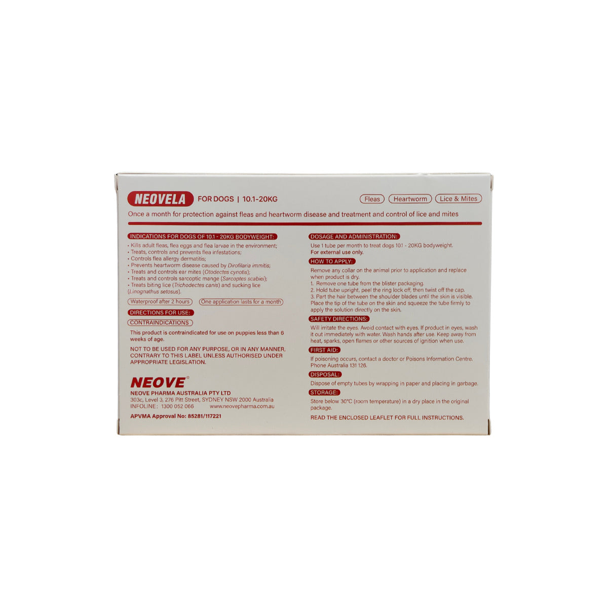 Neovela For Large Dogs 22.2 - 44lbs Red 4 Pack – back of pack
