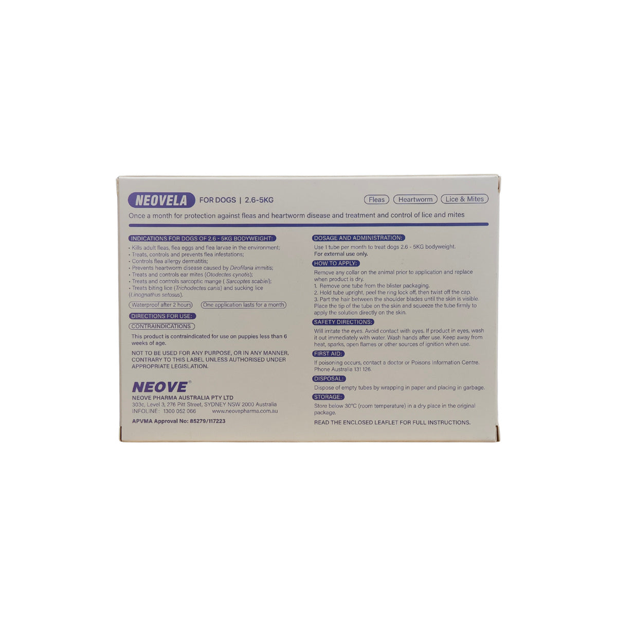 Neovela For Small Dogs 5.7 - 11lbs Purple 4 Pack – back of pack