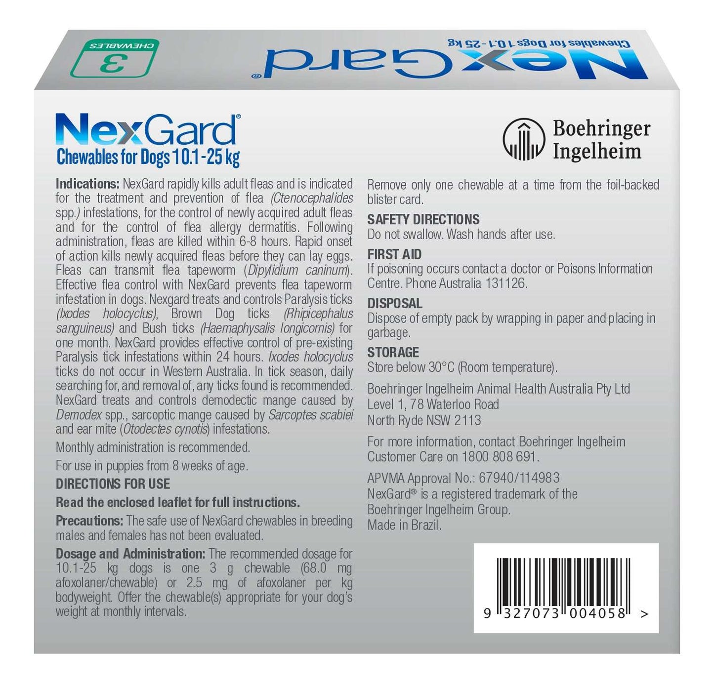 Green NexGard Chewables box for medium dogs 24.1–60 lbs, showing product name, dosage, and barcode.