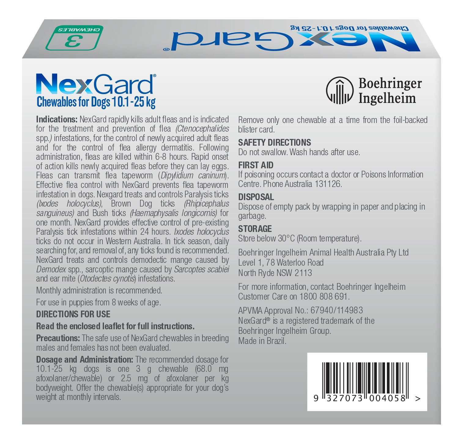 Green NexGard Chewables box for medium dogs 24.1–60 lbs, showing product name, dosage, and barcode.