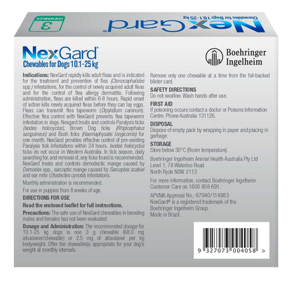 Green NexGard Chewables box for medium dogs 24.1–60 lbs, showing product name, dosage, and barcode.