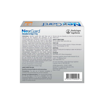NexGard Chewables for Extra Small Dogs 4-10 lbs 2-4 kg - Orange – back of pack – back of pack