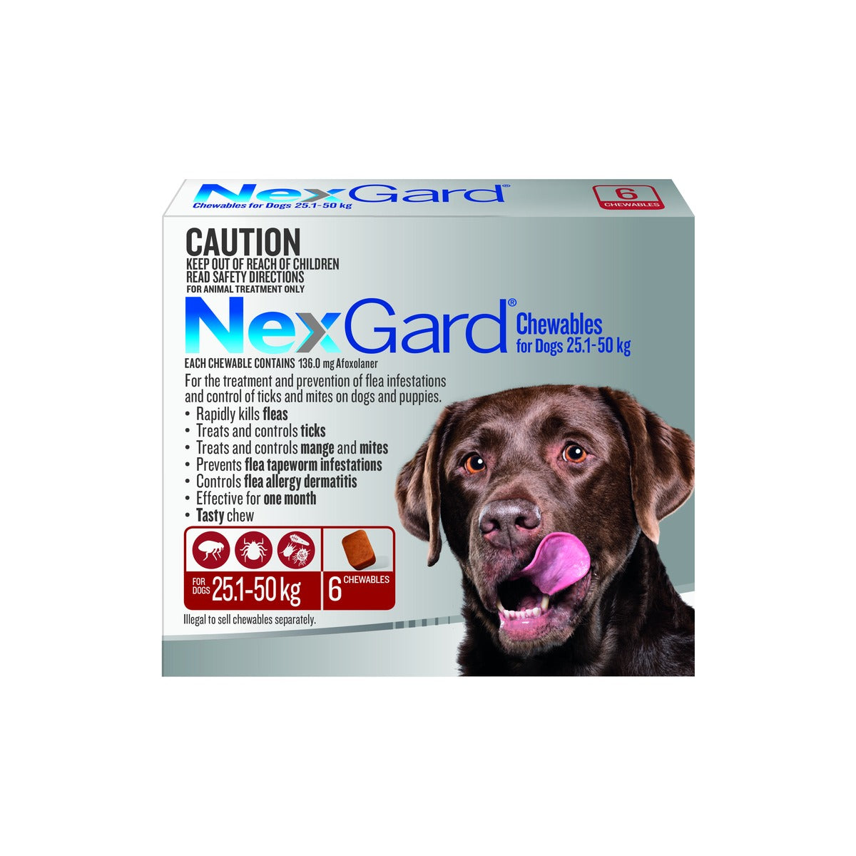 NexGard Chewables for Large Dogs 60.1-121 lbs 25.1-50 kg - Red – front of pack – front of pack
