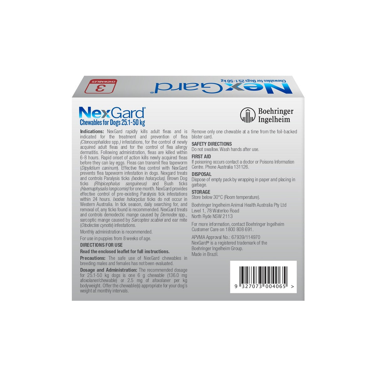 NexGard Chewables for Large Dogs 60.1-121 lbs 25.1-50 kg - Red – back of pack – back of pack